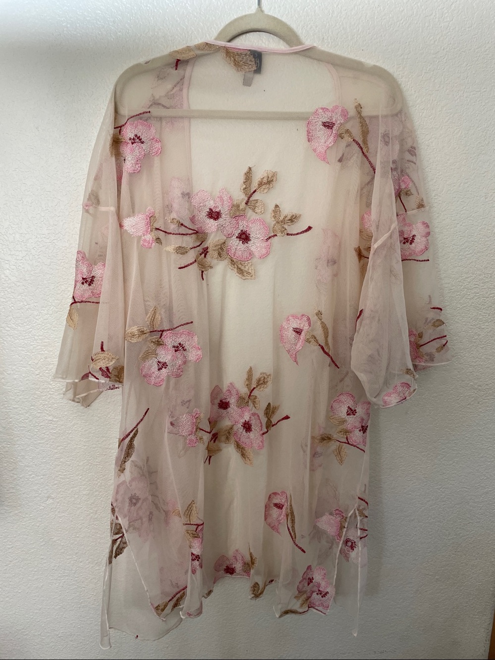Como Vintage Pale Pink embroidered sheer robe duster feminine romantic M - Picture 4 of 6